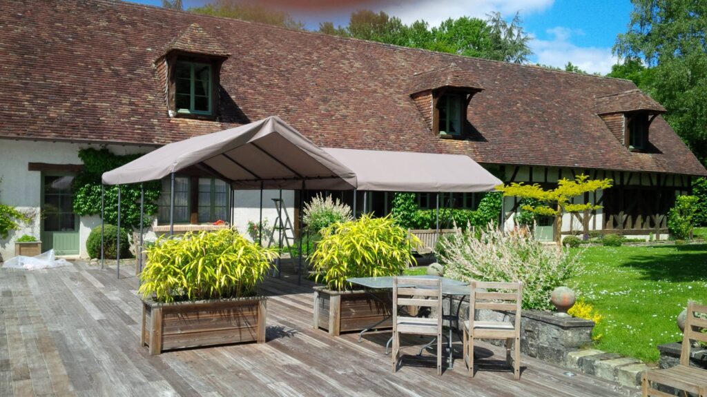 Toit de pergola en soltis 92 bâche microperforé anti uv